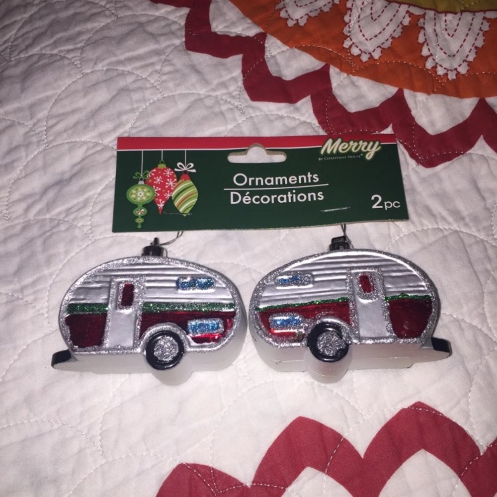 Boho camper trailer christmas ornaments